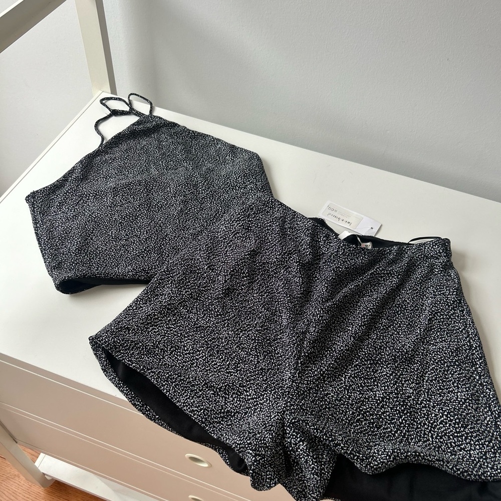 Lush Black and White Speckled Top and shorts matching set
